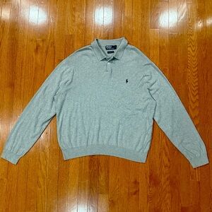 Vintage Polo Ralph Lauren Pima Cotton Sweater Collared Button Gray Mens XXL 2XL